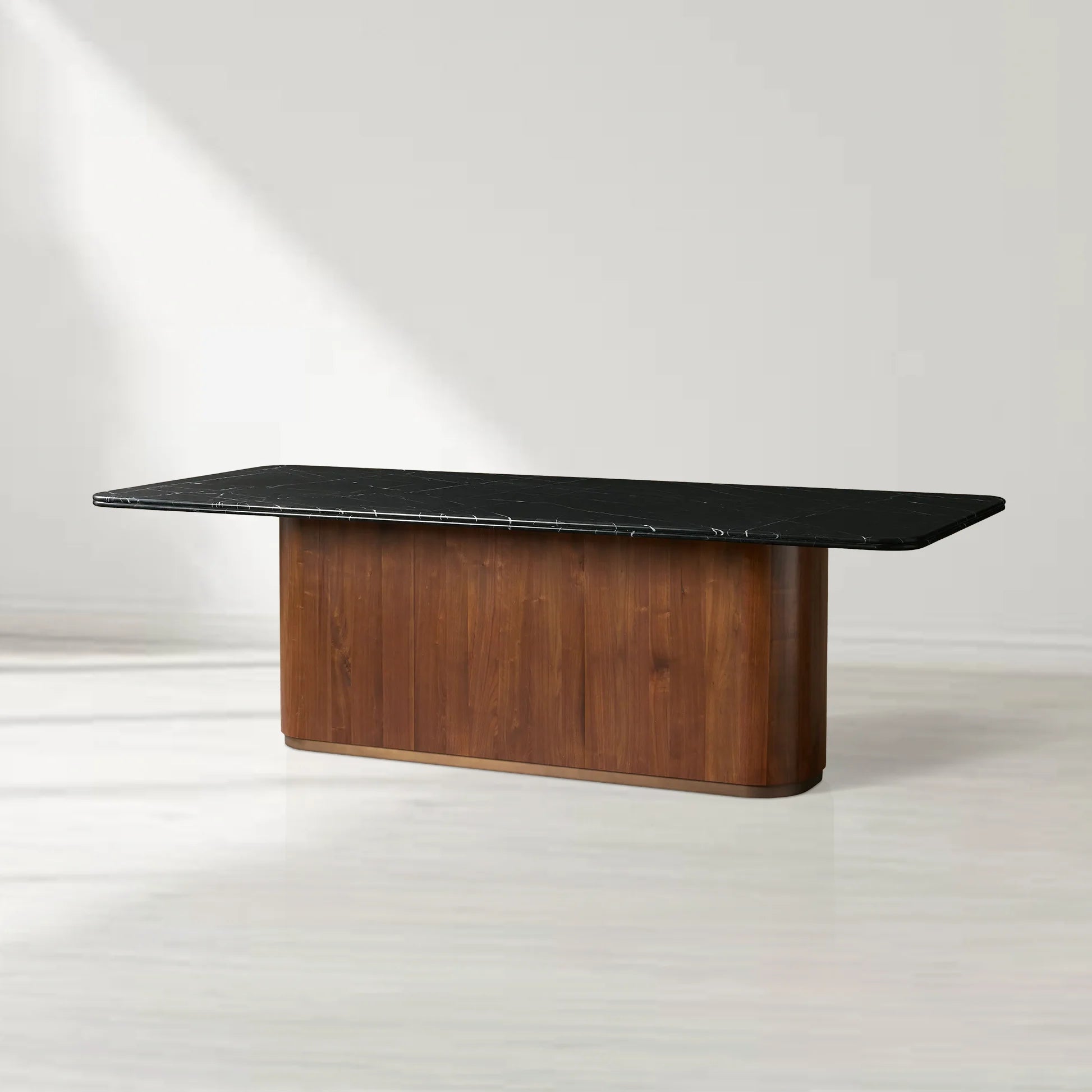 Caden Stone Top Dining Table with Wooden Base