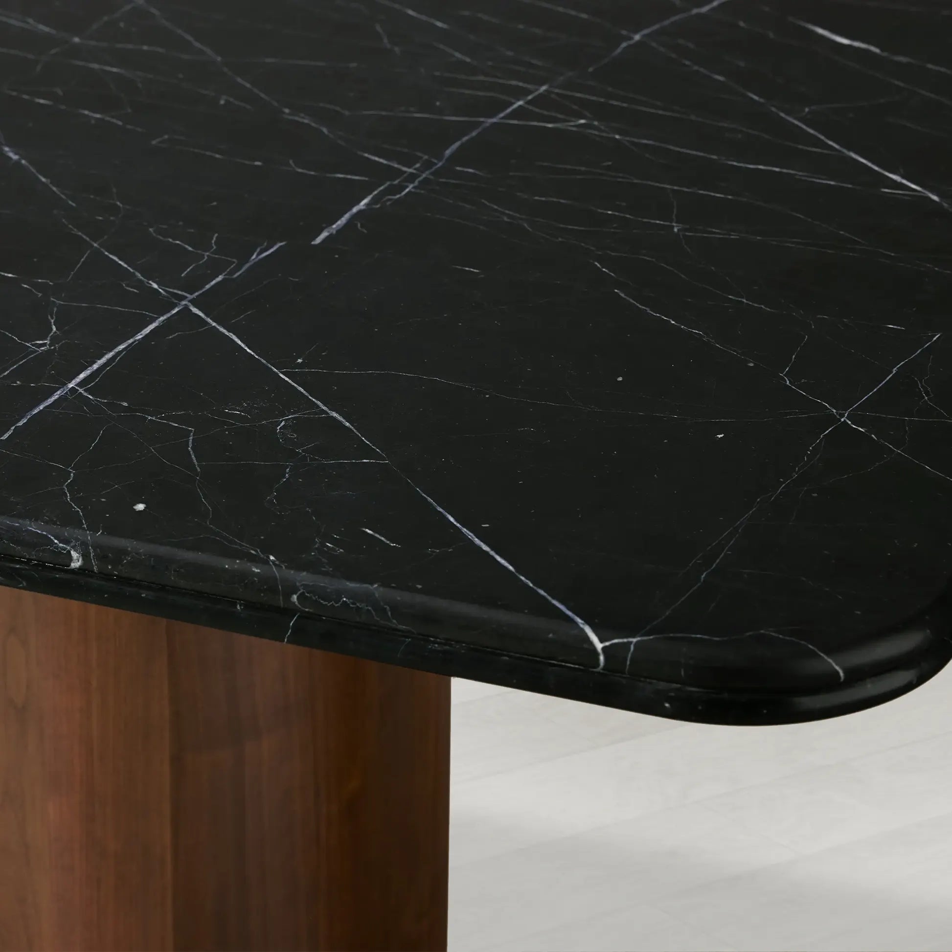 Caden Stone Top Dining Table with Wooden Base