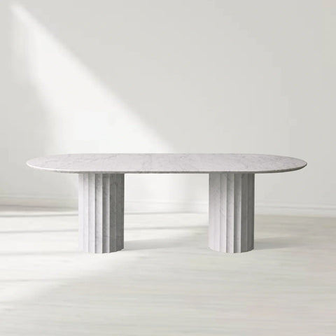 Danae Rectangular Marble Top Dining Table with Pedestal Base