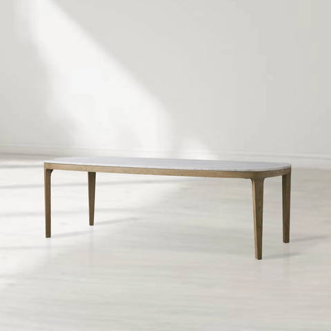 Danny Rectangular Marble Top Dining Table with Oak Wood Base