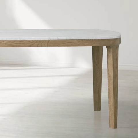Danny Rectangular Marble Top Dining Table with Oak Wood Base