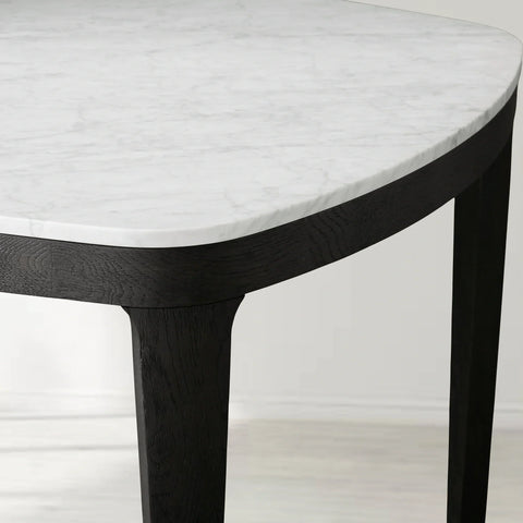 Danny Rectangular Marble Top Dining Table with Oak Wood Base