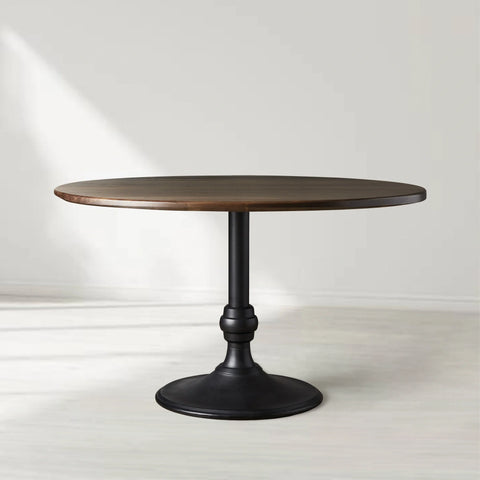 Jacob Round Walnut Wood Dining Table with Sculptural Base