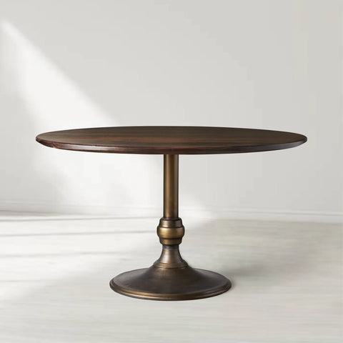 Jacob Round Walnut Wood Dining Table with Sculptural Base
