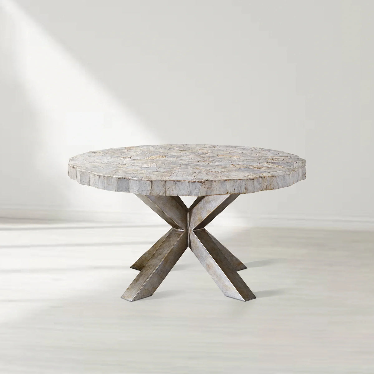 Petra Round Stone Top Dining Table with Artisan Crafted Natural Surfaces