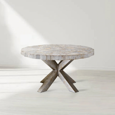 Petra Round Stone Top Dining Table with Artisan Crafted Natural Surfaces