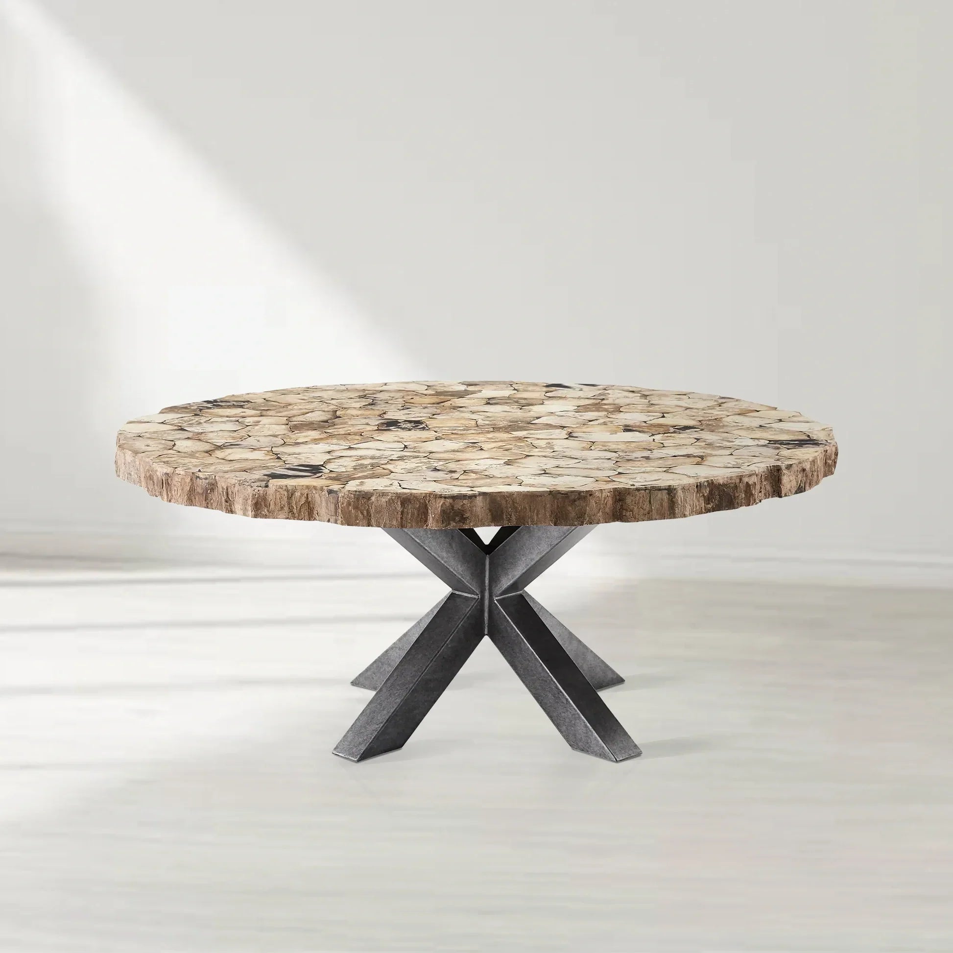Petra Round Stone Top Dining Table with Artisan Crafted Natural Surfaces