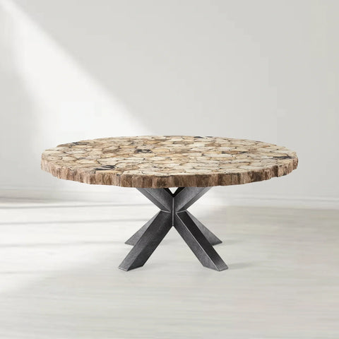 Petra Round Stone Top Dining Table with Artisan Crafted Natural Surfaces