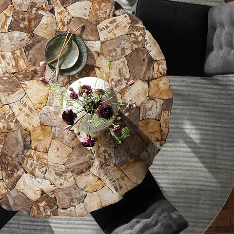 Petra Round Stone Top Dining Table with Artisan Crafted Natural Surfaces