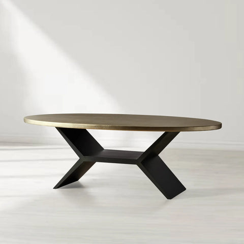 Recycled Metal Oval Dining Table with Sculpted Vertex Iron Base