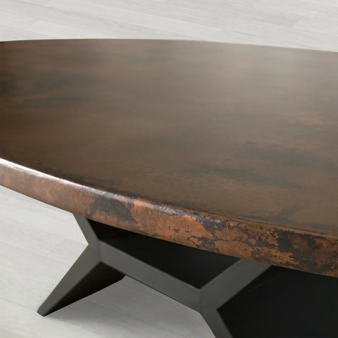 Recycled Metal Oval Dining Table with Sculpted Vertex Iron Base