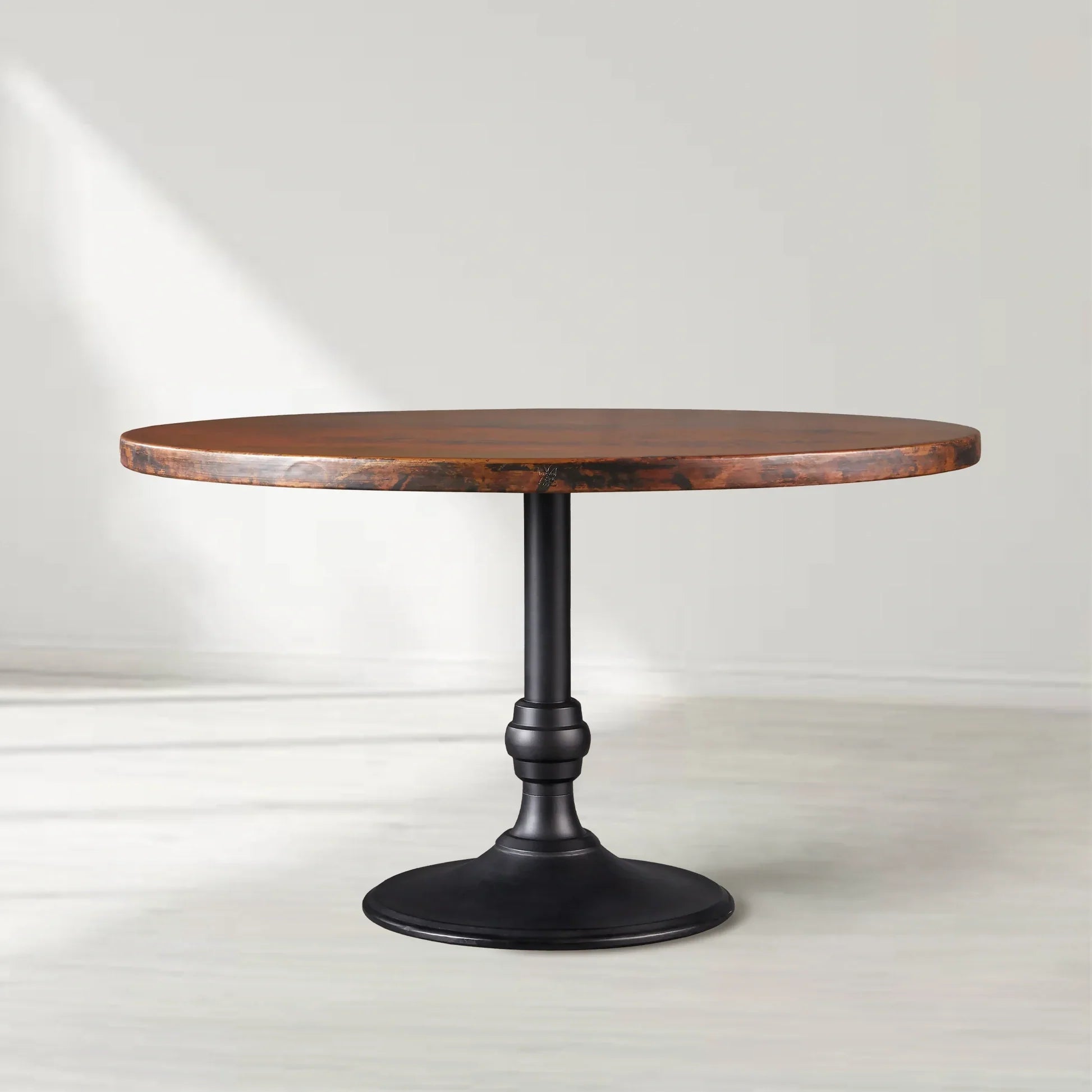 Wade Round Recycled Metal Dining Table with Cast Iron Base