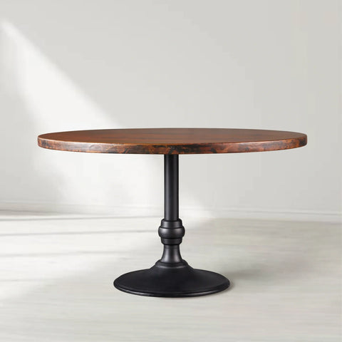 Wade Round Recycled Metal Dining Table with Cast Iron Base
