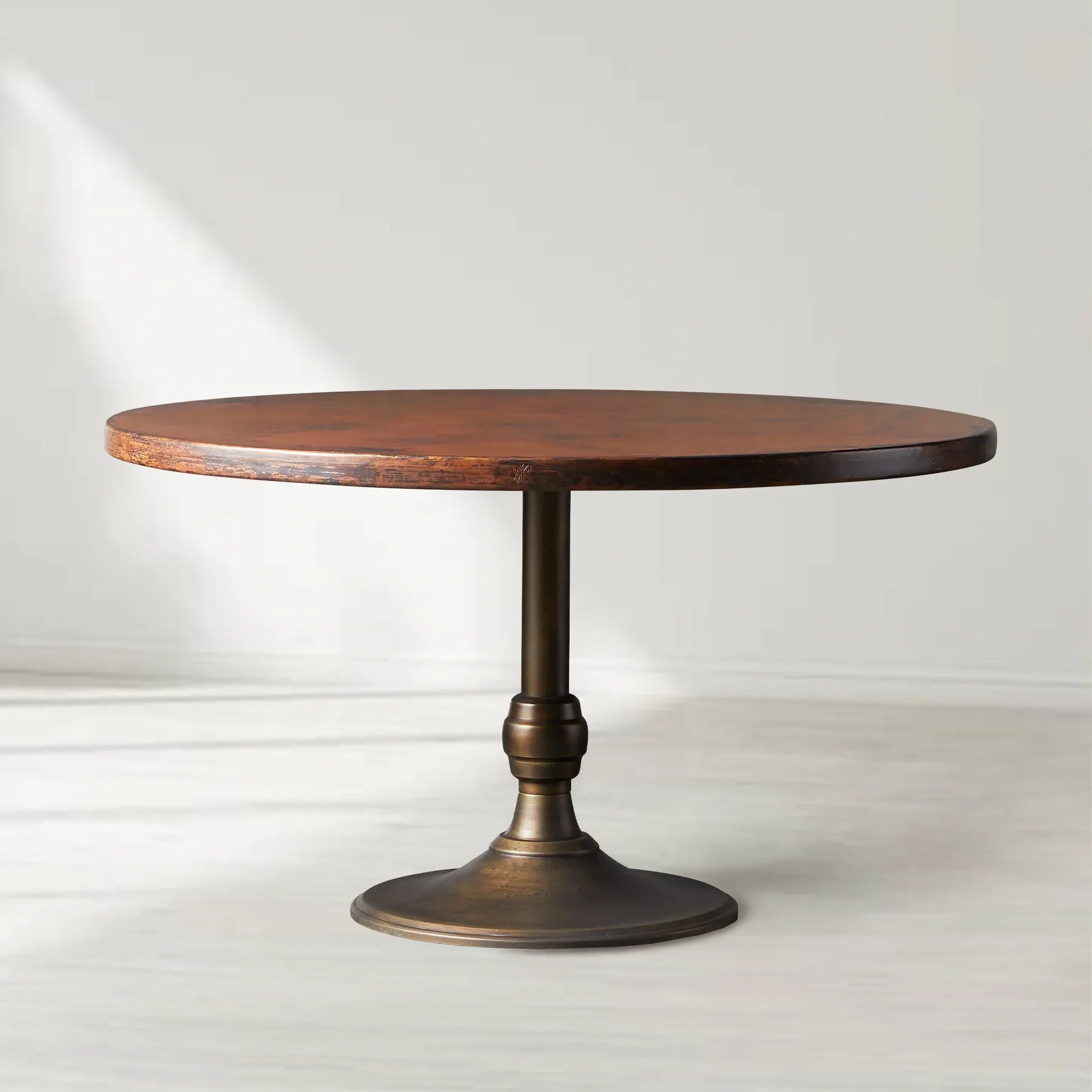 Wade Round Recycled Metal Dining Table with Cast Iron Base