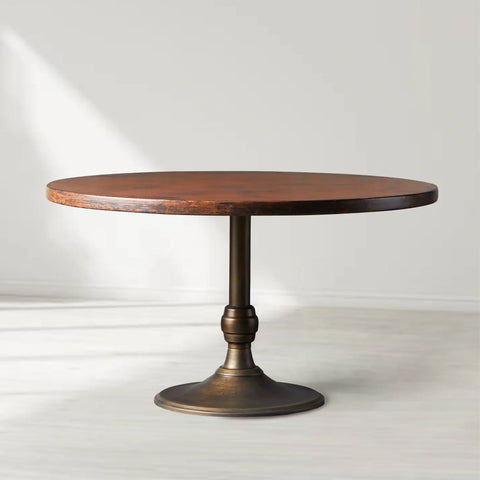 Wade Round Recycled Metal Dining Table with Cast Iron Base