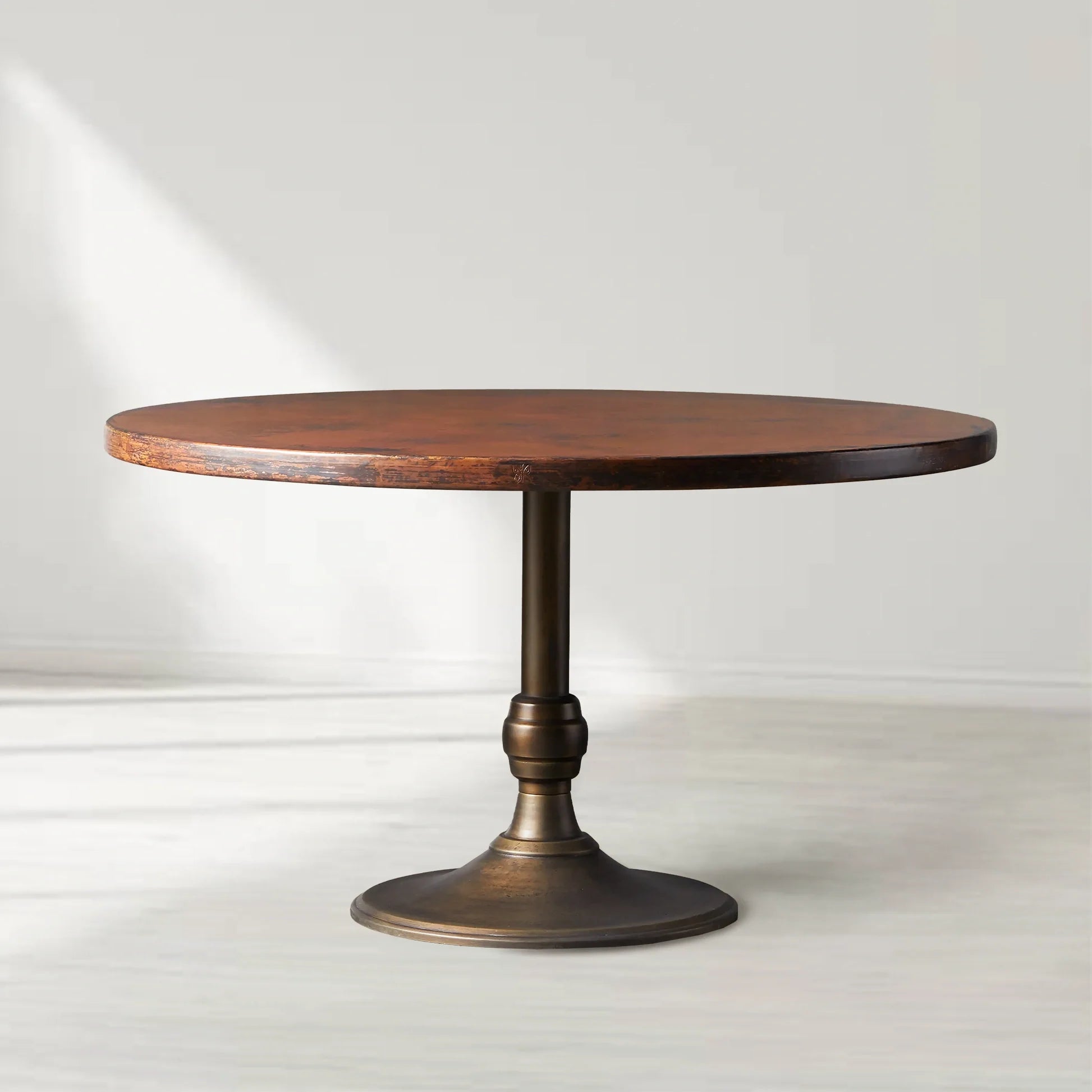 Wade Round Recycled Metal Dining Table with Cast Iron Base