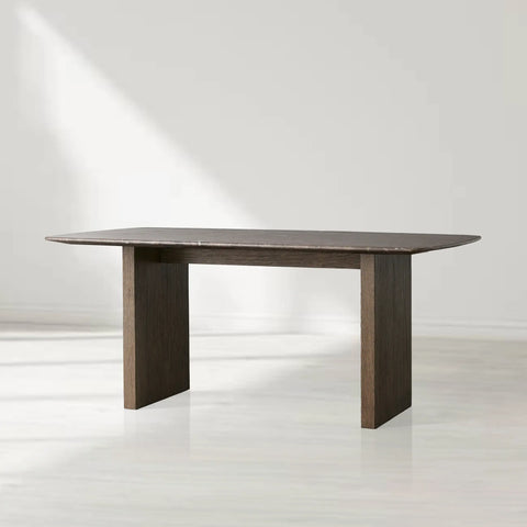 Saint Germain Rectangular Marble Top Dining Table with Clement Wood Base
