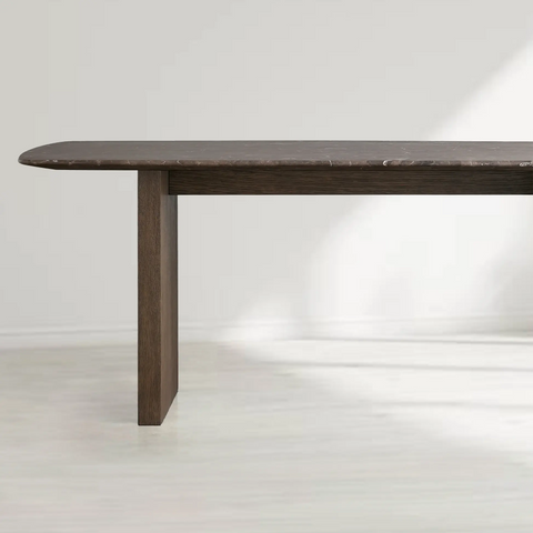 Saint Germain Rectangular Marble Top Dining Table with Clement Wood Base