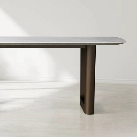 Saint Germain Rectangular Marble Top Dining Table with Rennes Base