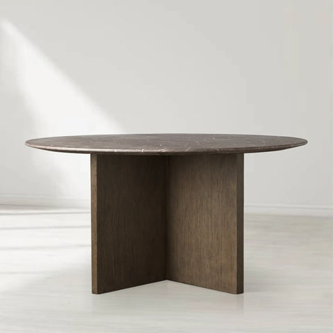 Saint Germain Round Stone Top Dining Table with Clement Wood Base