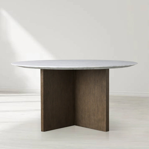 Saint Germain Round Stone Top Dining Table with Clement Wood Base