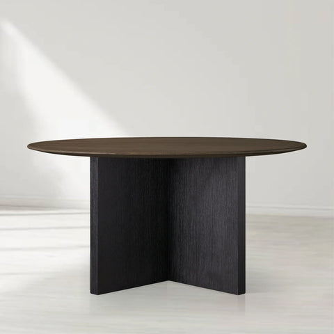Saint Germain Round Oak Wood Dining Table with Clement Base