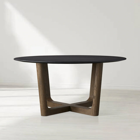 Saint Germain Round Oak Wood Dining Table with Rennes Base