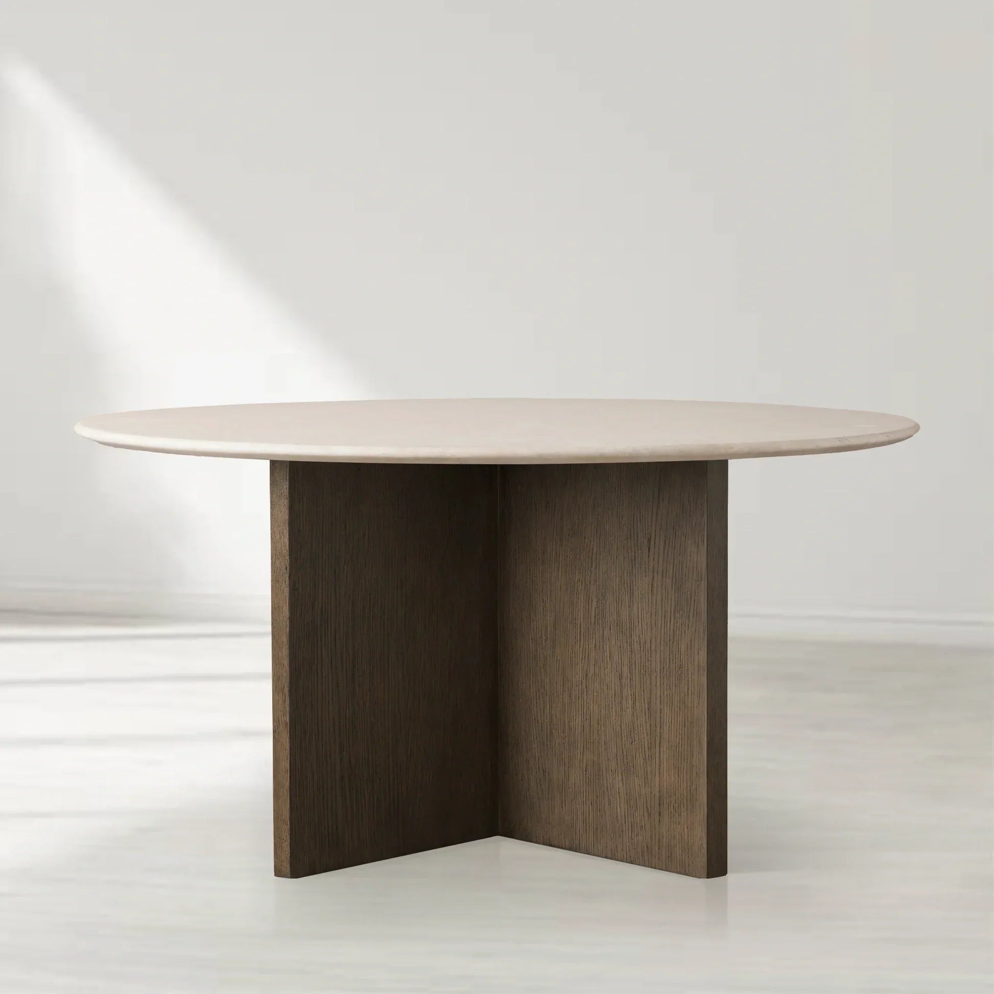 Saint Germain Round Stone Top Dining Table with Clement Wood Base