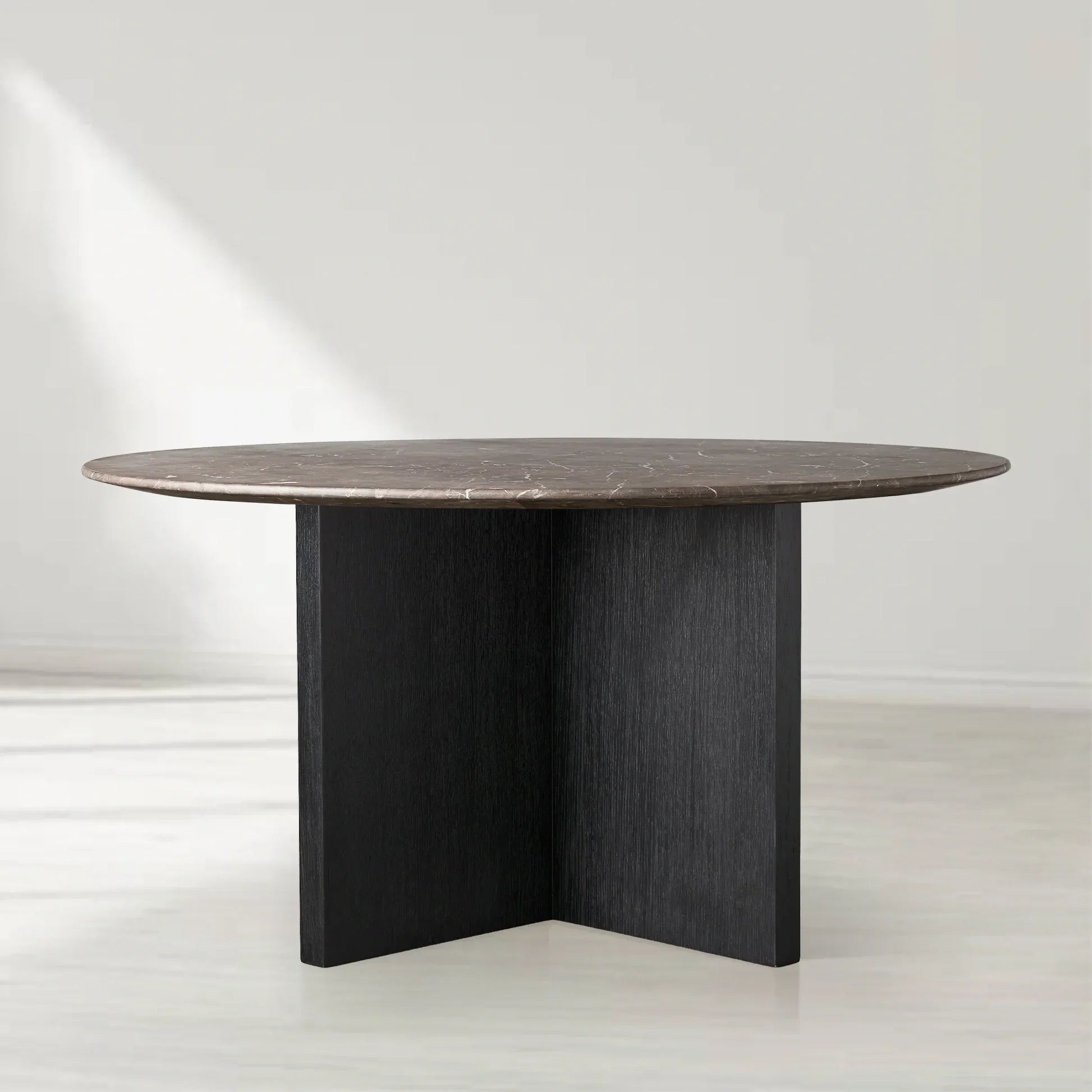 Saint Germain Round Stone Top Dining Table with Clement Wood Base