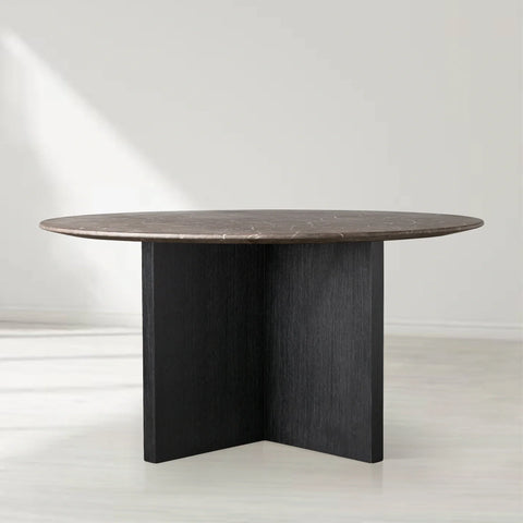 Saint Germain Round Stone Top Dining Table with Clement Wood Base
