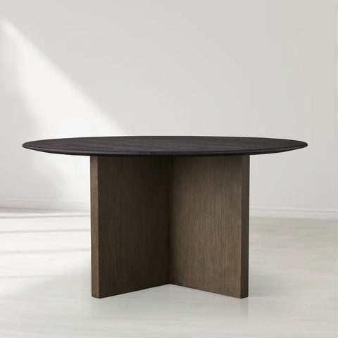 Saint Germain Round Oak Wood Dining Table with Clement Base