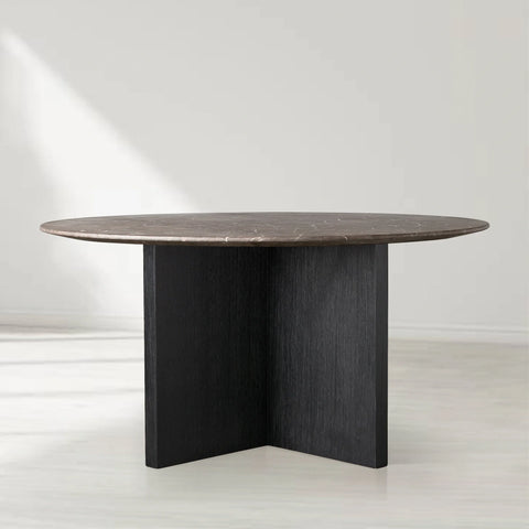 Saint Germain Round Stone Top Dining Table with Clement Wood Base