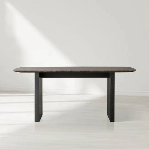 Saint Germain Rectangular Marble Top Dining Table with Clement Wood Base