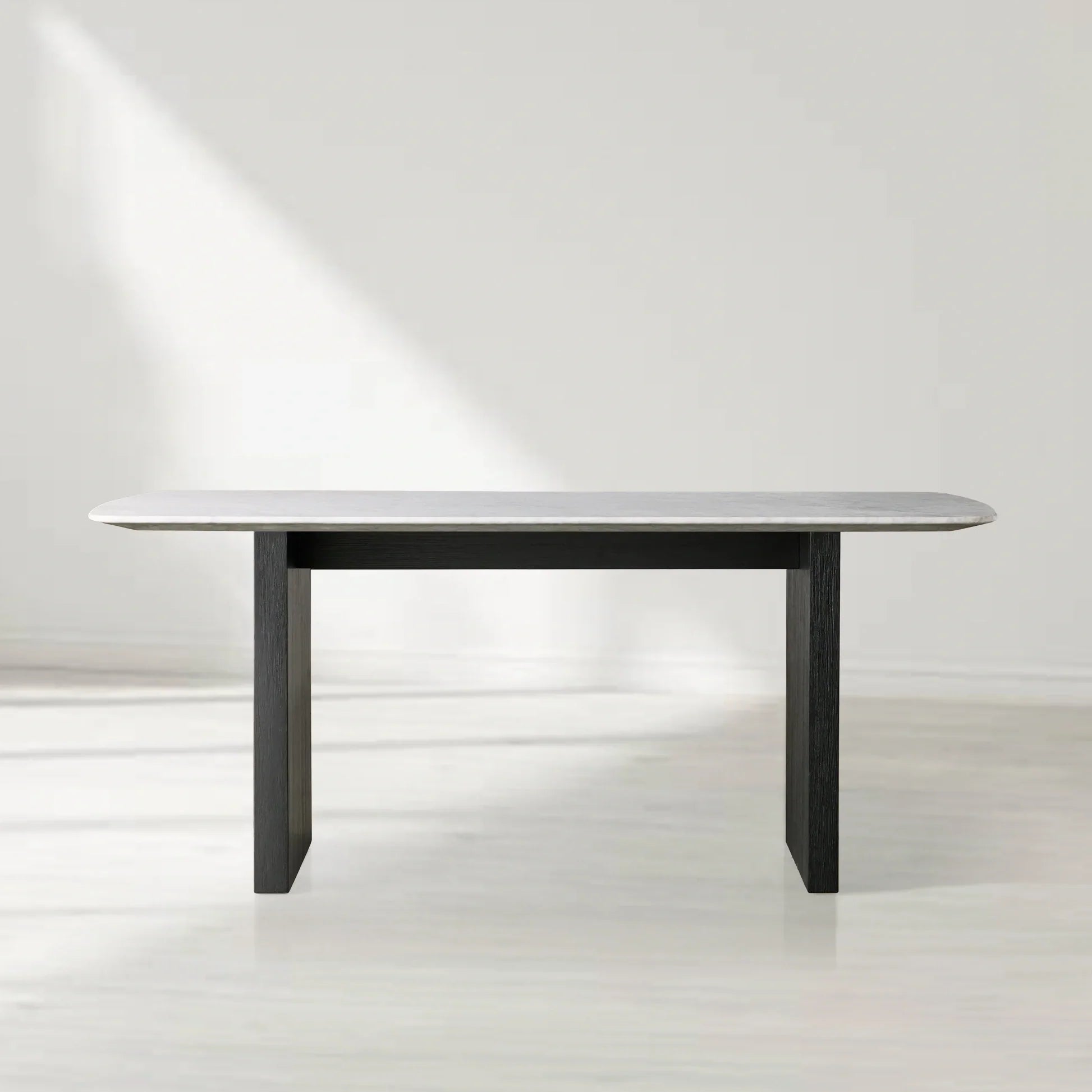 Saint Germain Rectangular Marble Top Dining Table with Clement Wood Base