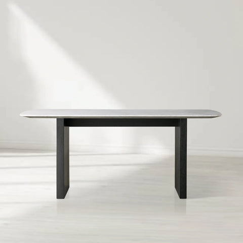 Saint Germain Rectangular Marble Top Dining Table with Clement Wood Base