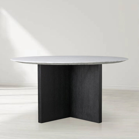 Saint Germain Round Stone Top Dining Table with Clement Wood Base