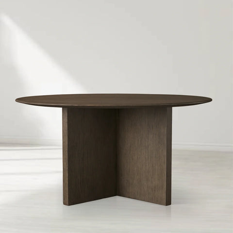 Saint Germain Round Oak Wood Dining Table with Clement Base