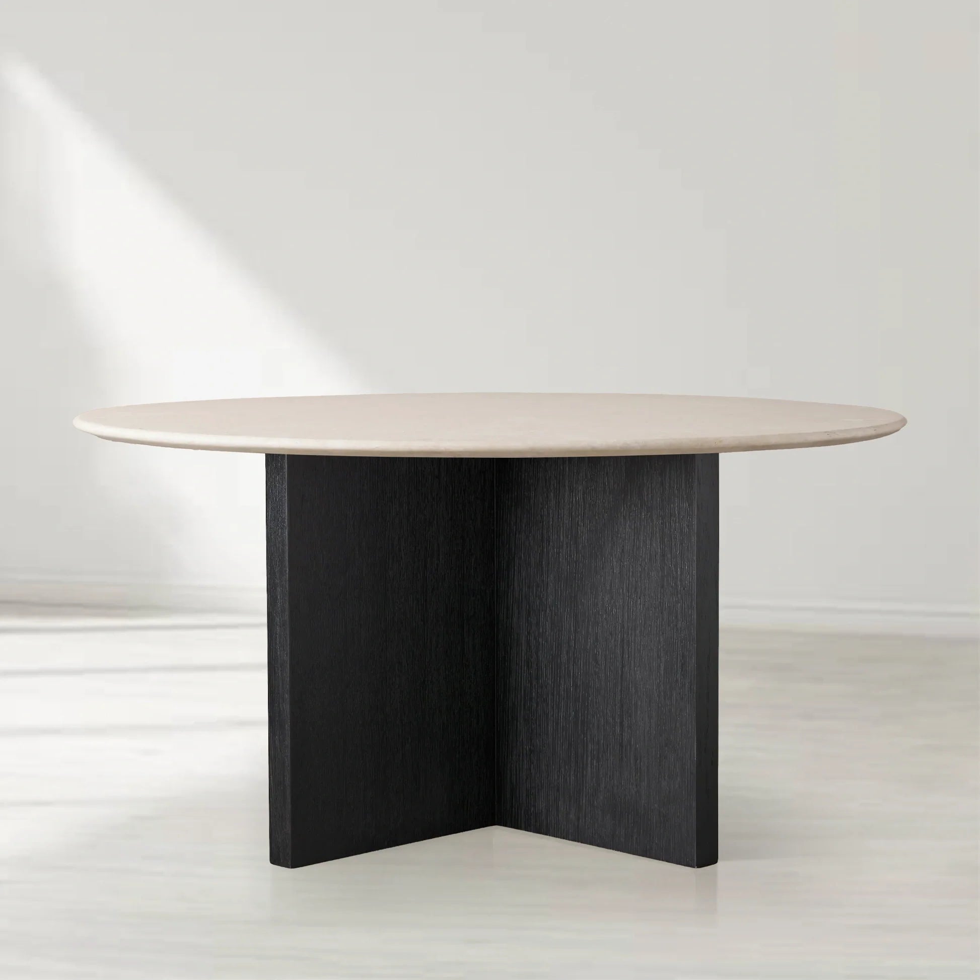 Saint Germain Round Stone Top Dining Table with Clement Wood Base