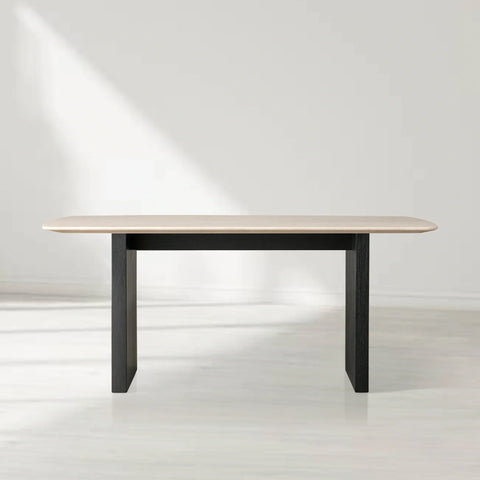 Saint Germain Rectangular Marble Top Dining Table with Clement Wood Base