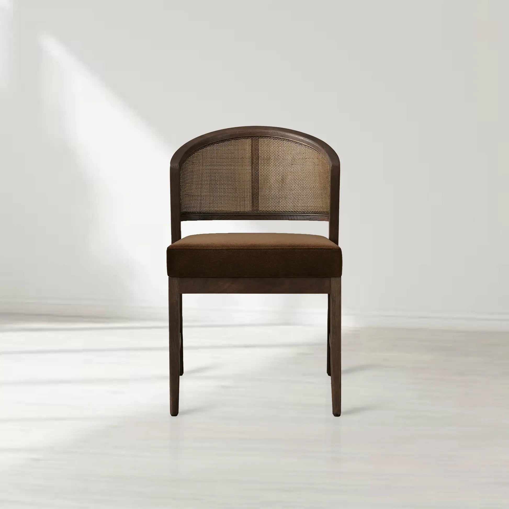 Aimee Dining Side Chair with Oak Wood Frame and Rattan Cane Back