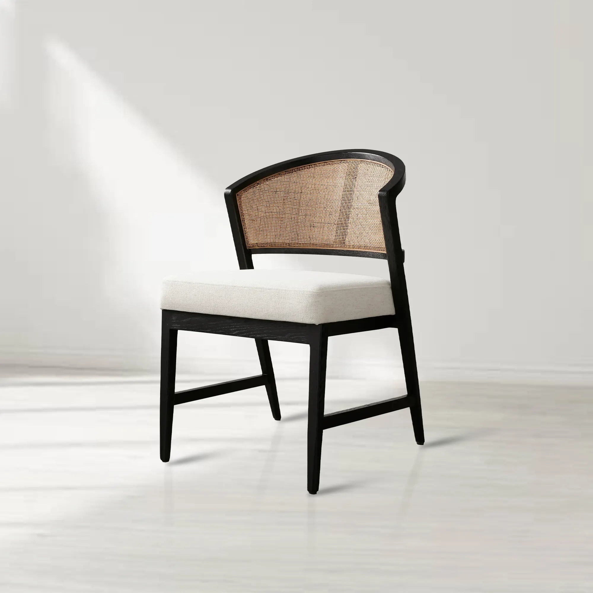 Aimee Dining Side Chair with Oak Wood Frame and Rattan Cane Back