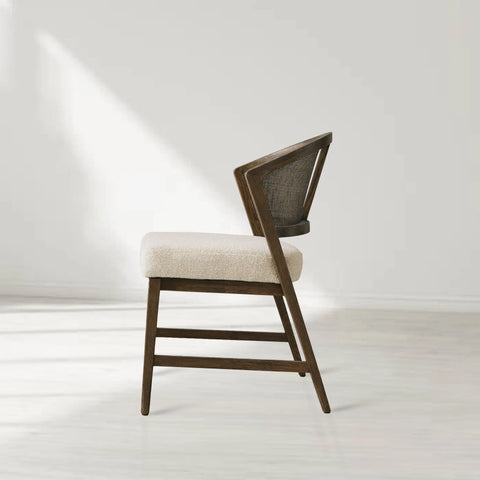 Aimee Dining Side Chair with Oak Wood Frame and Rattan Cane Back