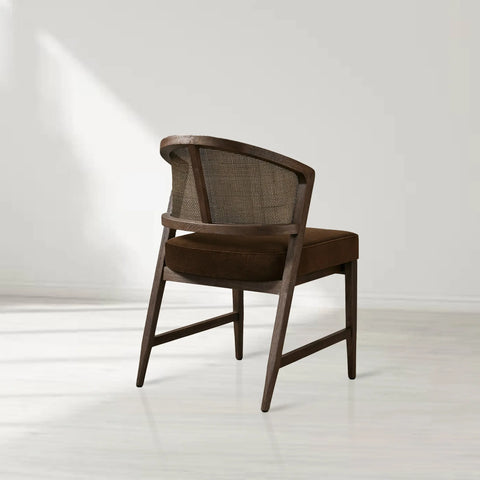 Aimee Dining Side Chair with Oak Wood Frame and Rattan Cane Back
