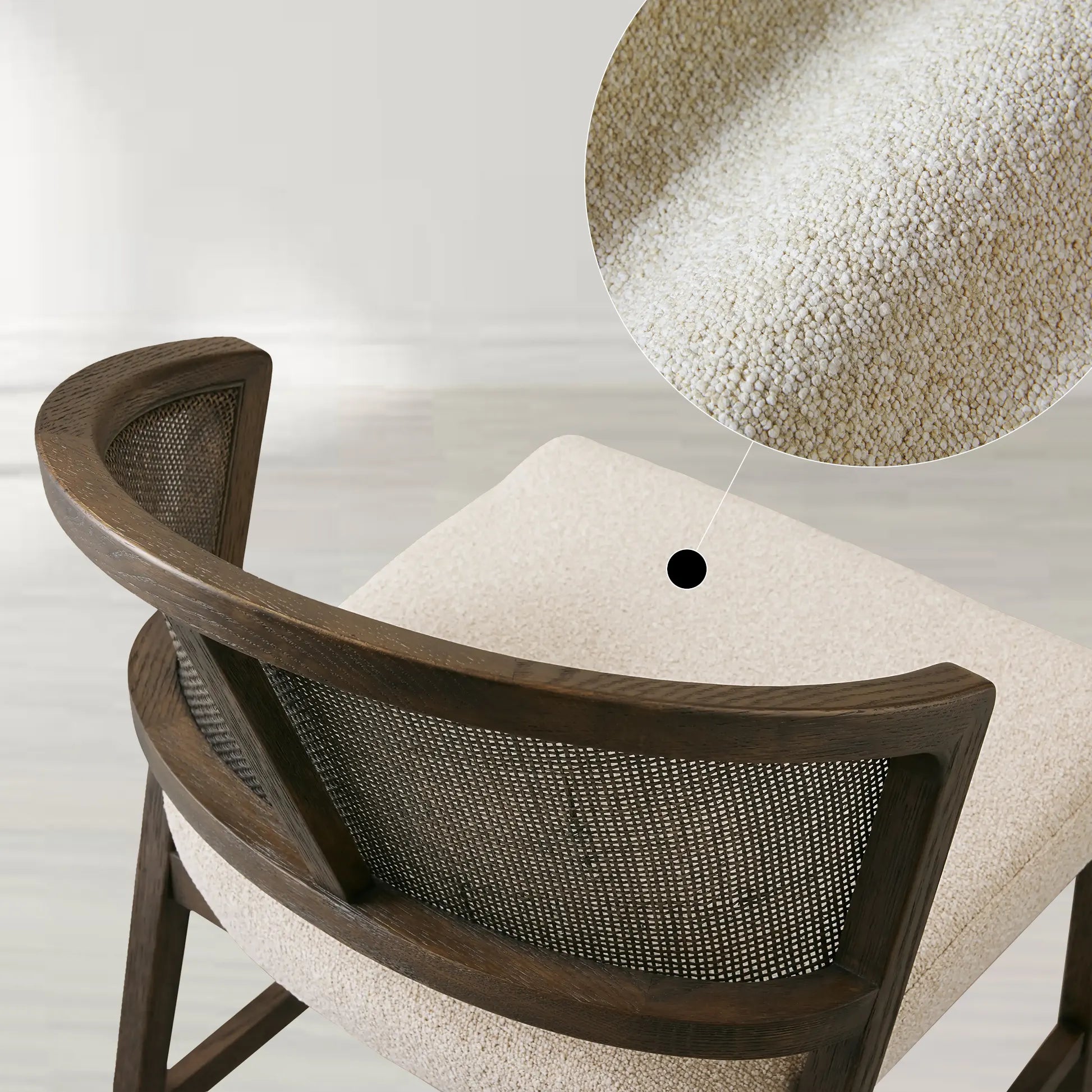 Aimee Dining Side Chair with Oak Wood Frame and Rattan Cane Back