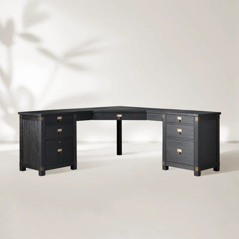 Telegraph Corner Desk Solid Wood Office Desk With Storage And Outlets