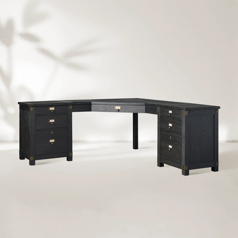 Telegraph Corner Desk Solid Wood Office Desk With Storage And Outlets