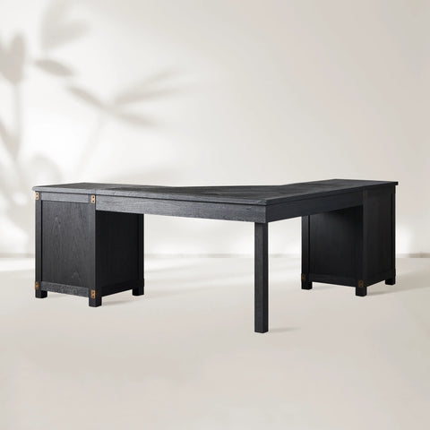 Telegraph Corner Desk Solid Wood Office Desk With Storage And Outlets