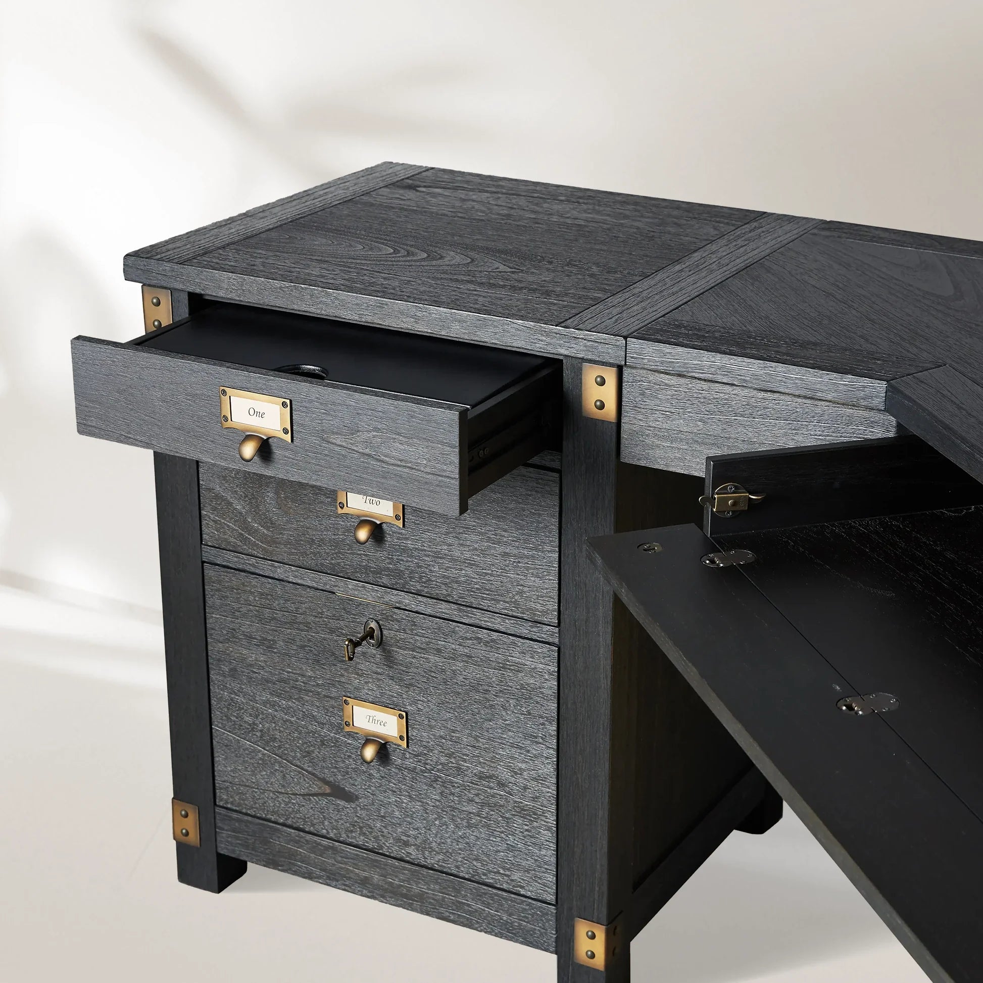 Telegraph Corner Desk Solid Wood Office Desk With Storage And Outlets