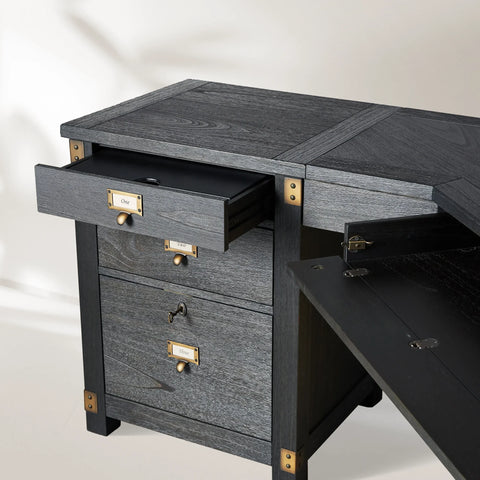 Telegraph Corner Desk Solid Wood Office Desk With Storage And Outlets