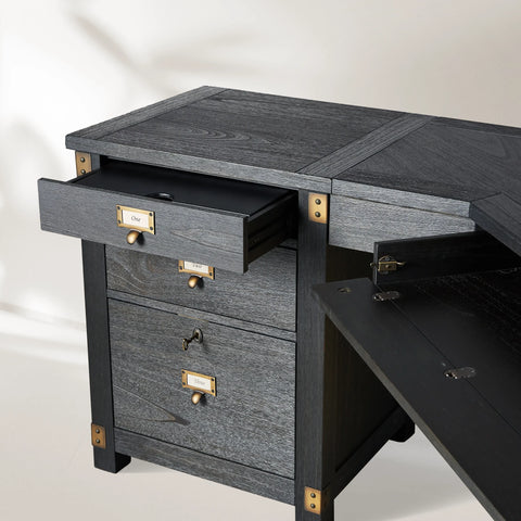 Telegraph Corner Desk Solid Wood Office Desk With Storage And Outlets